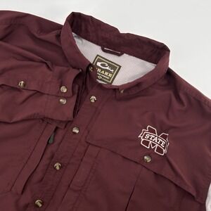 Drake Waterfowl Mens XL Button Down Maroon Vented Mississippi State Shirt‎